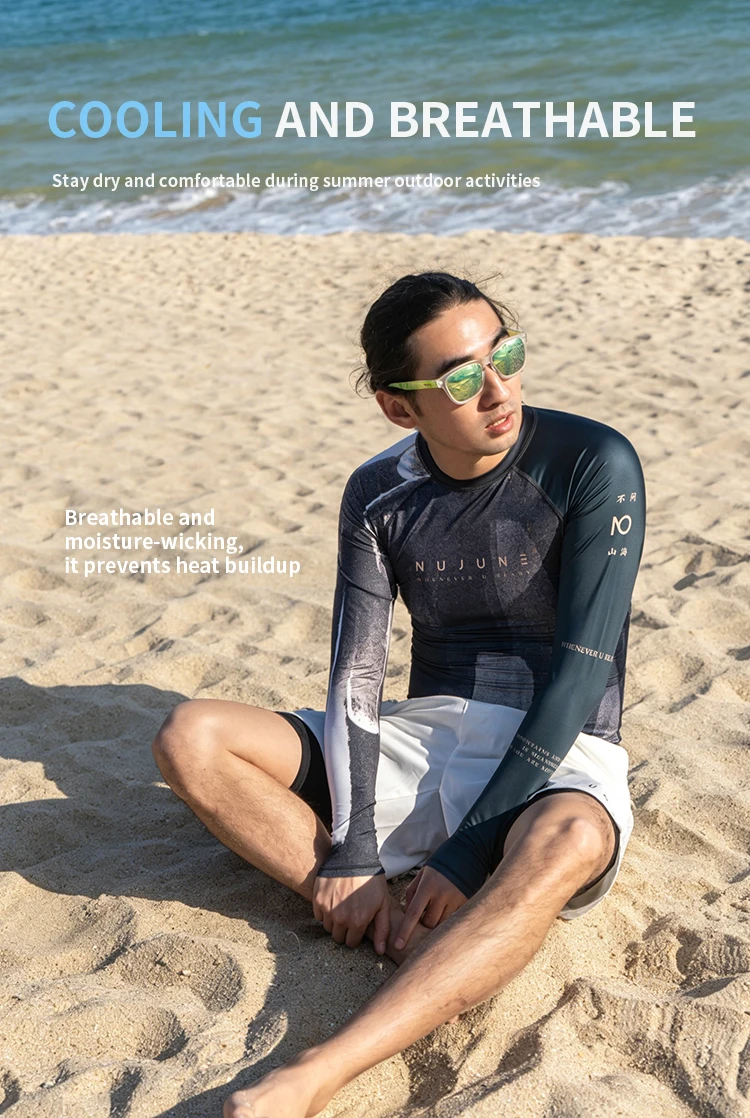 Nu-June Men Rashguard UPF50 Long Sleeve Surf Tops and Shorts Set Swimwear Three Pieces Sweatshirts Pants Beach Diving Suits