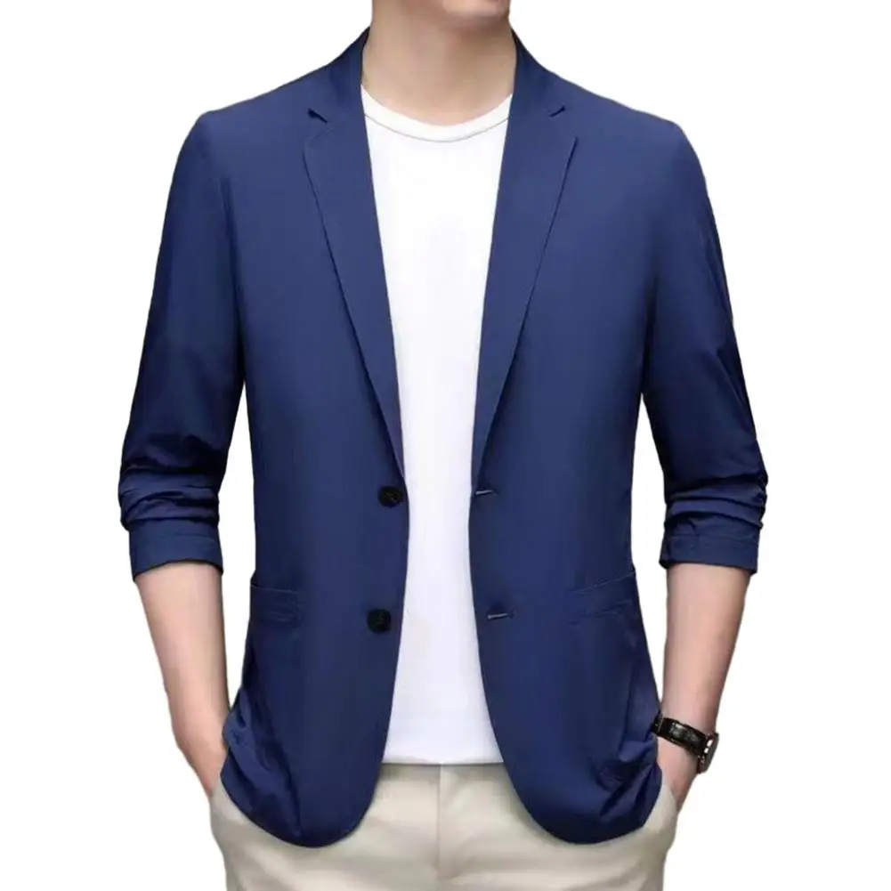 

Men Suit Coat Two Pocket Suit Jacket Elegant Men's Suit Jacket with Lapel Collar Long Sleeves Button Placket Stylish for Work