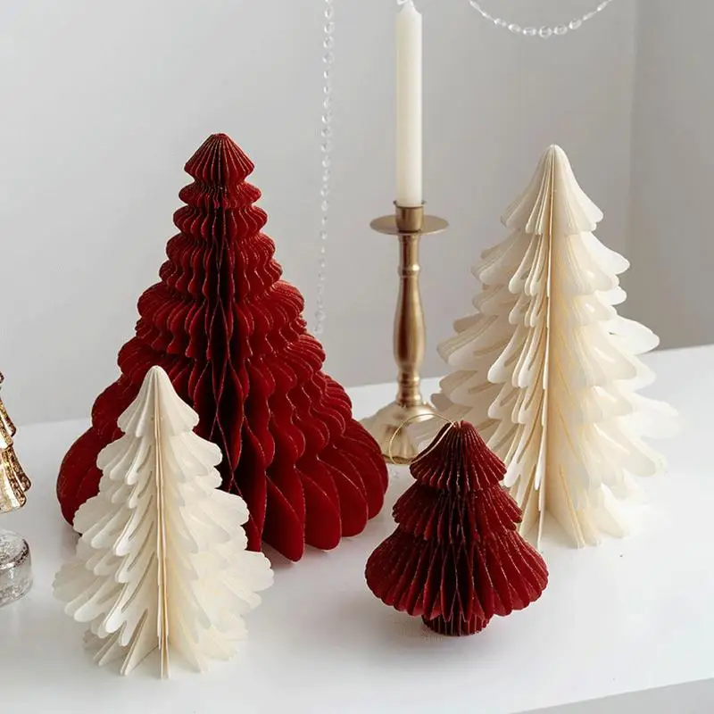 

2Pcs Christmas Paper Trees Table Decoration DIY Honeycomb Design Christmas Tree Hanging Decorations Christmas Party Decor
