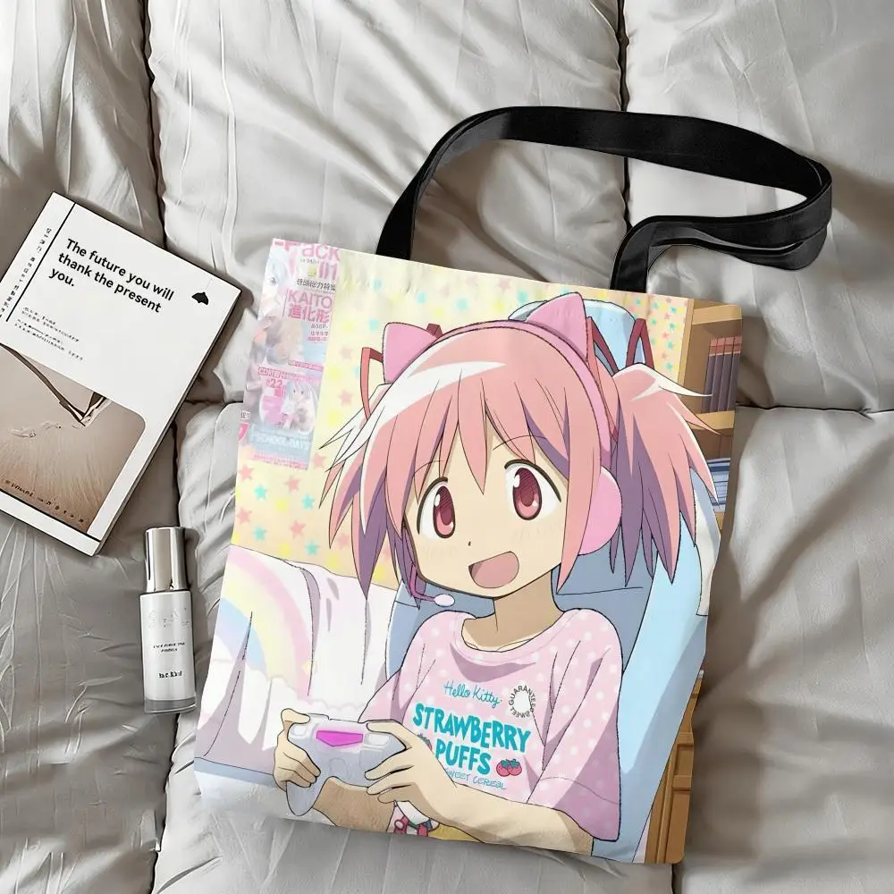 Storage Bags Casual Portable Shoulder Bag Lightweight Shopping Bag Reusable Linen Bag Anime M-Madoka Magica Cartoon - view 5