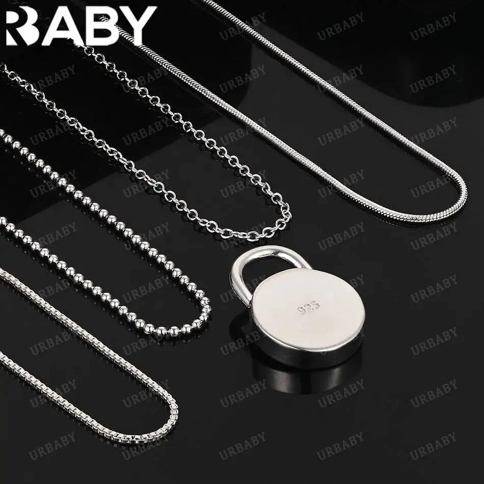 

URBABY 40-75cm 925 Sterling Silver Round Lock Pendant Necklace For Women Charm Trend Birthday Gifts Fashion Party Fine Jewelry