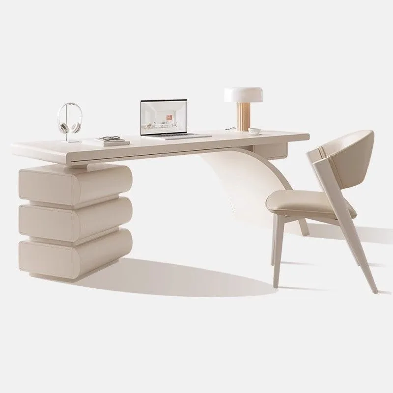 French light luxury modern cream-style solid wood desk, home small apartment table
