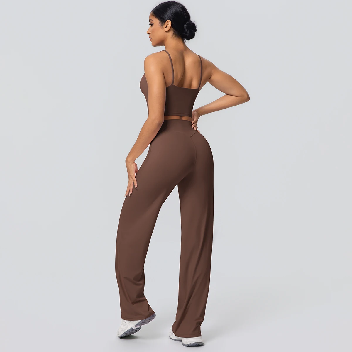 Frauen Schnell Trocknend Gym Sport Fitness Kleidung Yoga Set Backless Sexy Strap Bh mit Brust Pad Hohe Taille Breite Bein Hosen Set – Detail 8