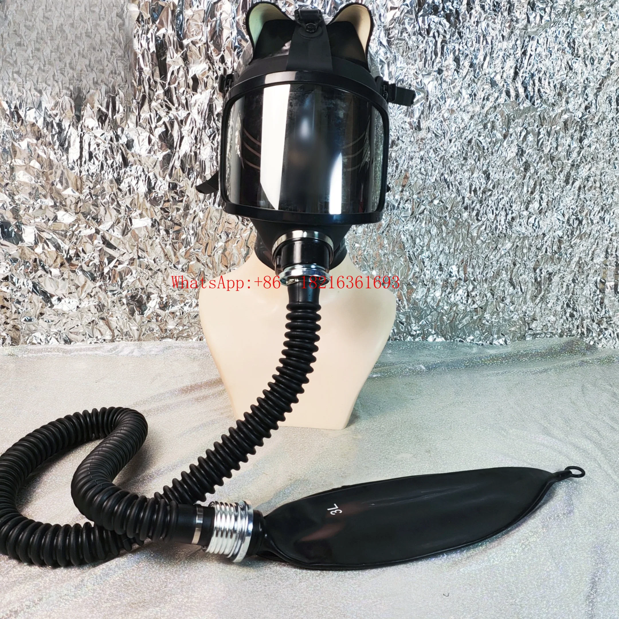 2026NEW Curved Gas Mask Set, Negative Pressure Bottle Breathing Bag Set, Large Field Full Face Mask, Silver Plated Lenses