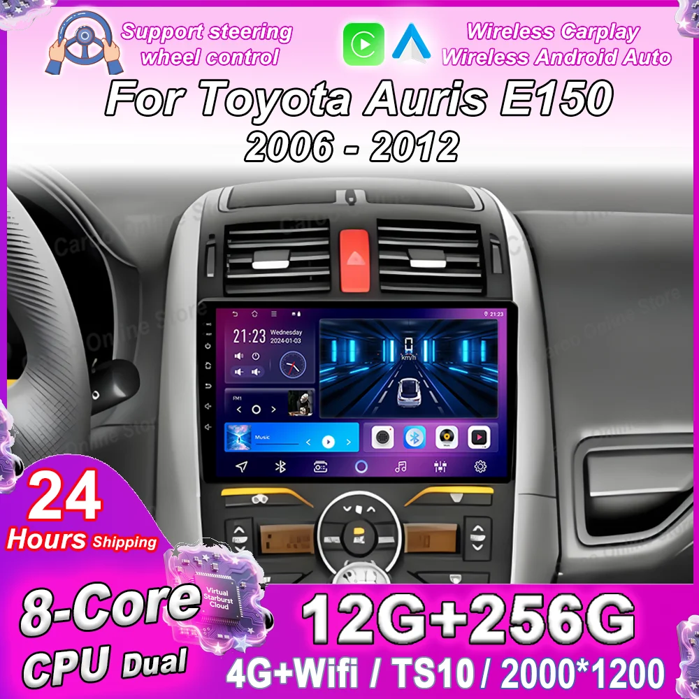

Android 15 Carplay Car DVD For Toyota Auris E150 2006 -2012 Multimidia Player Auto Radio Stereo GPS Navigation No 2Din DVD WIFI