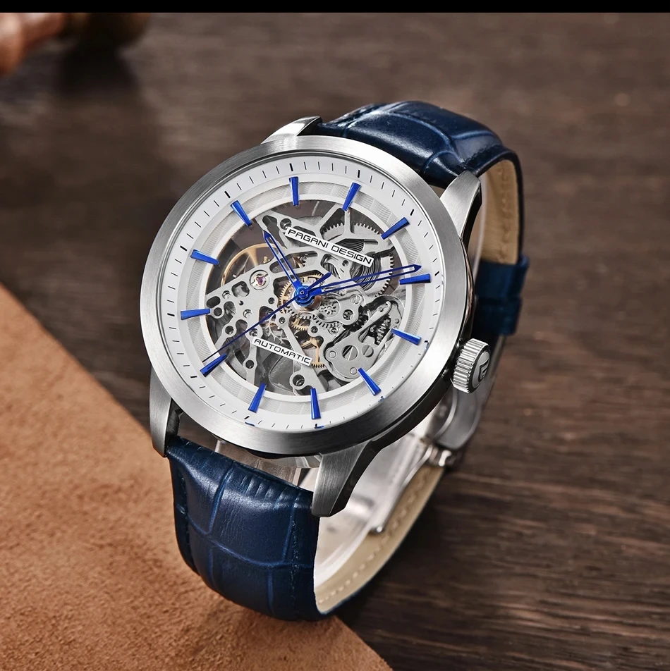 Pagani Design PD1638 Men Automatic Mechanical Watch 30M Waterproof Luminous Skeleton Mineral Glass Business Casual Gift