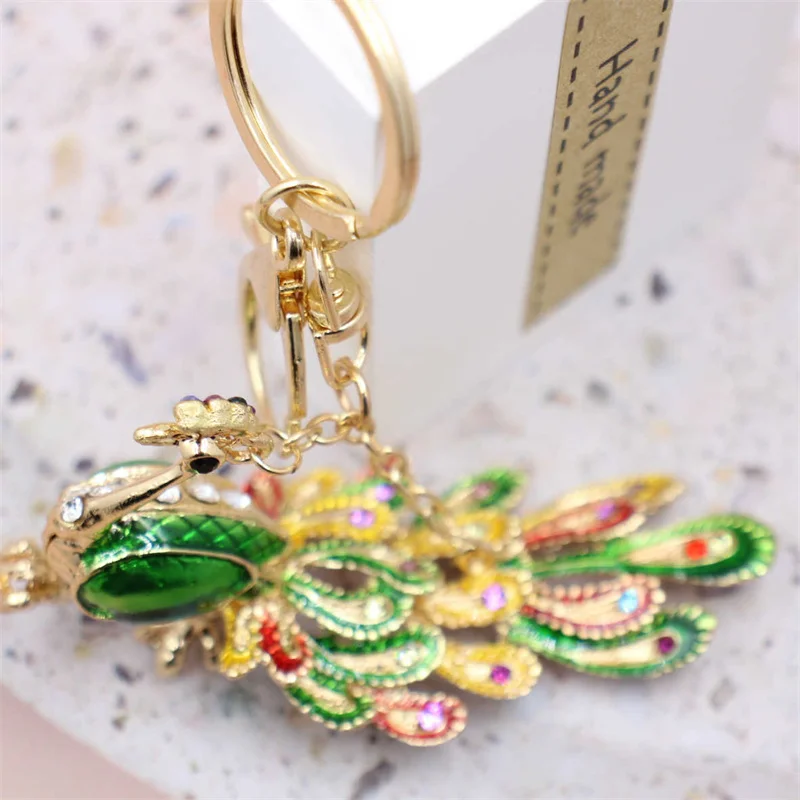 Bling Rhinestone KeyChain Elegant Colorful Peacock Keychain Peafowl Peahen Keyring Bag Pendant Car Key Chain Ring