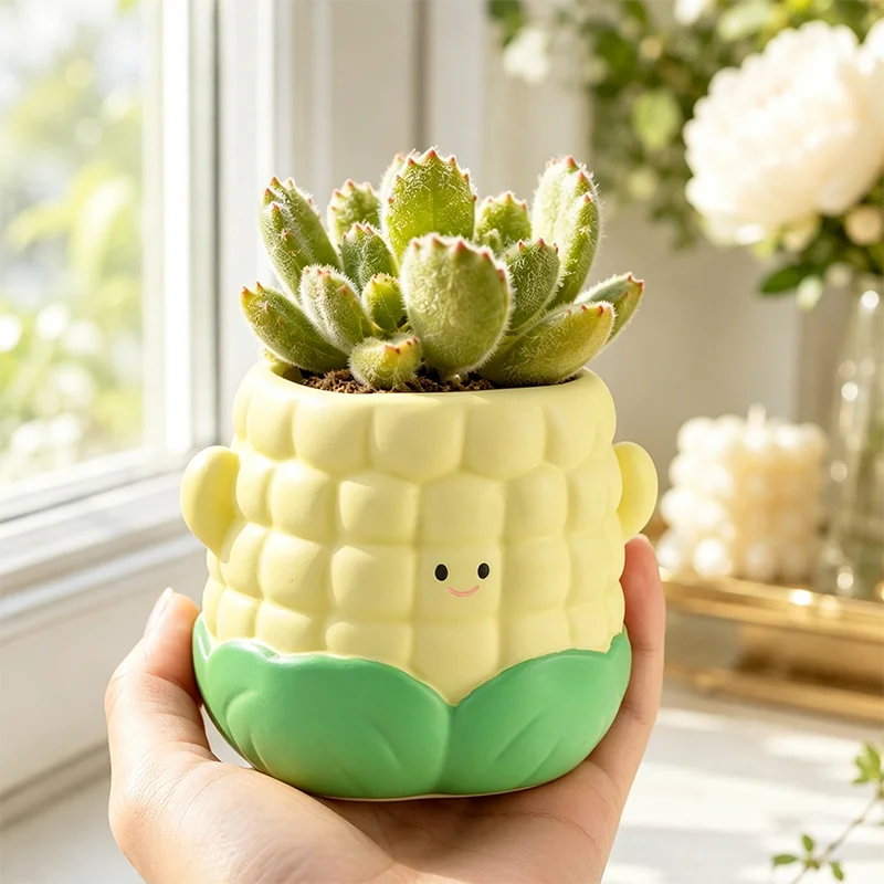 New Cute Corn Resin Succulent Planter Mini Flower Pot for Cactus Desktop Windowsill Balcony Decor Gift for Plant Enthusiasts