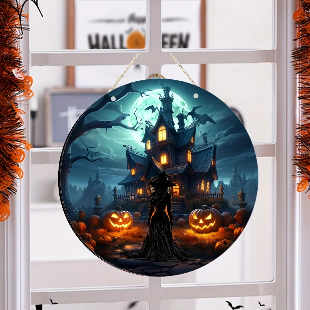 Retro-Halloween-Hexen- und Kürbis-Holzschild – geeignet für Haustüren, Veranden, Wohnzimmer, Schlafzimmer – keine Strom erforderlich