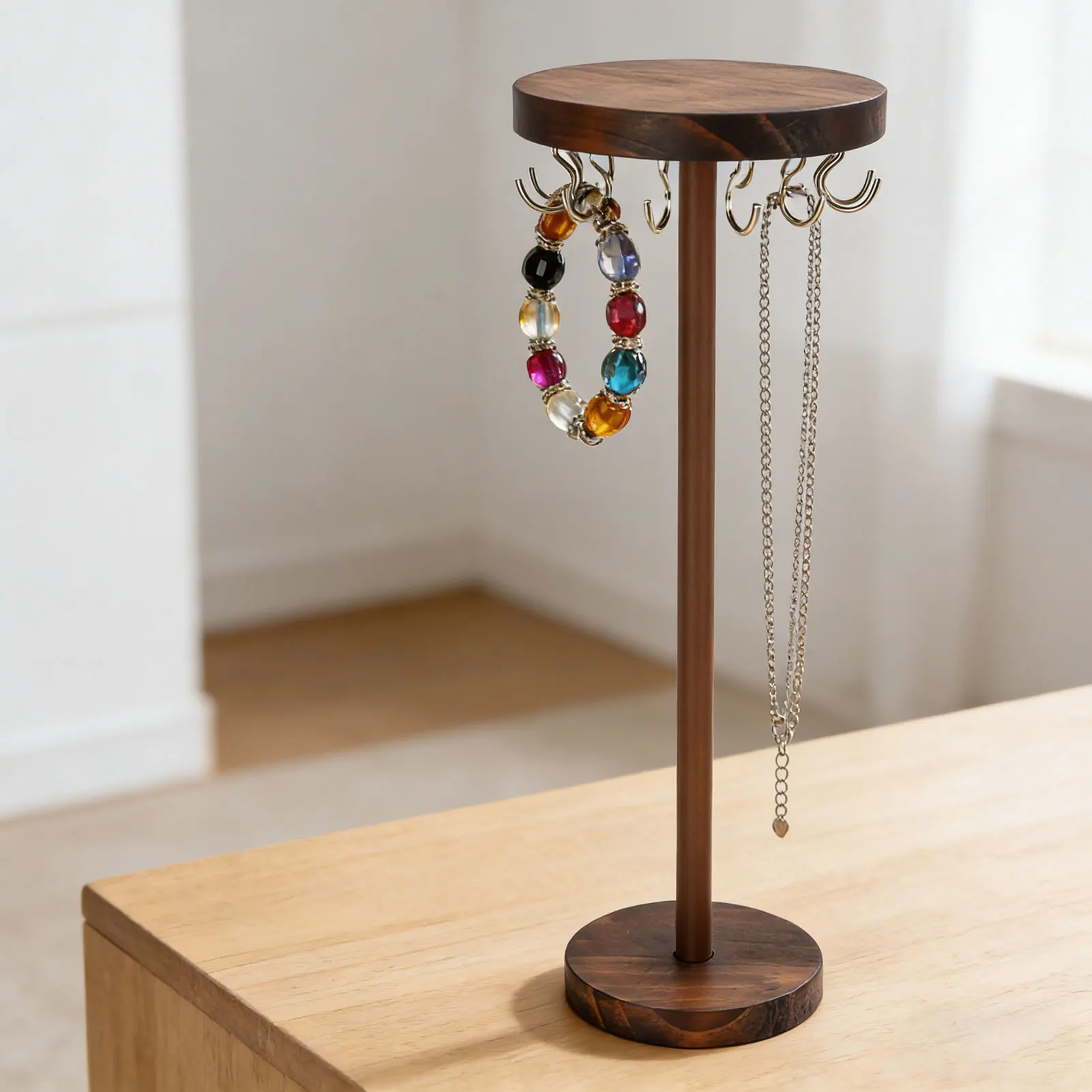 

Органайзер для ожерелий: деревянная подставка-держатель для украшений на стол с крючками, для хранения и демонстрации