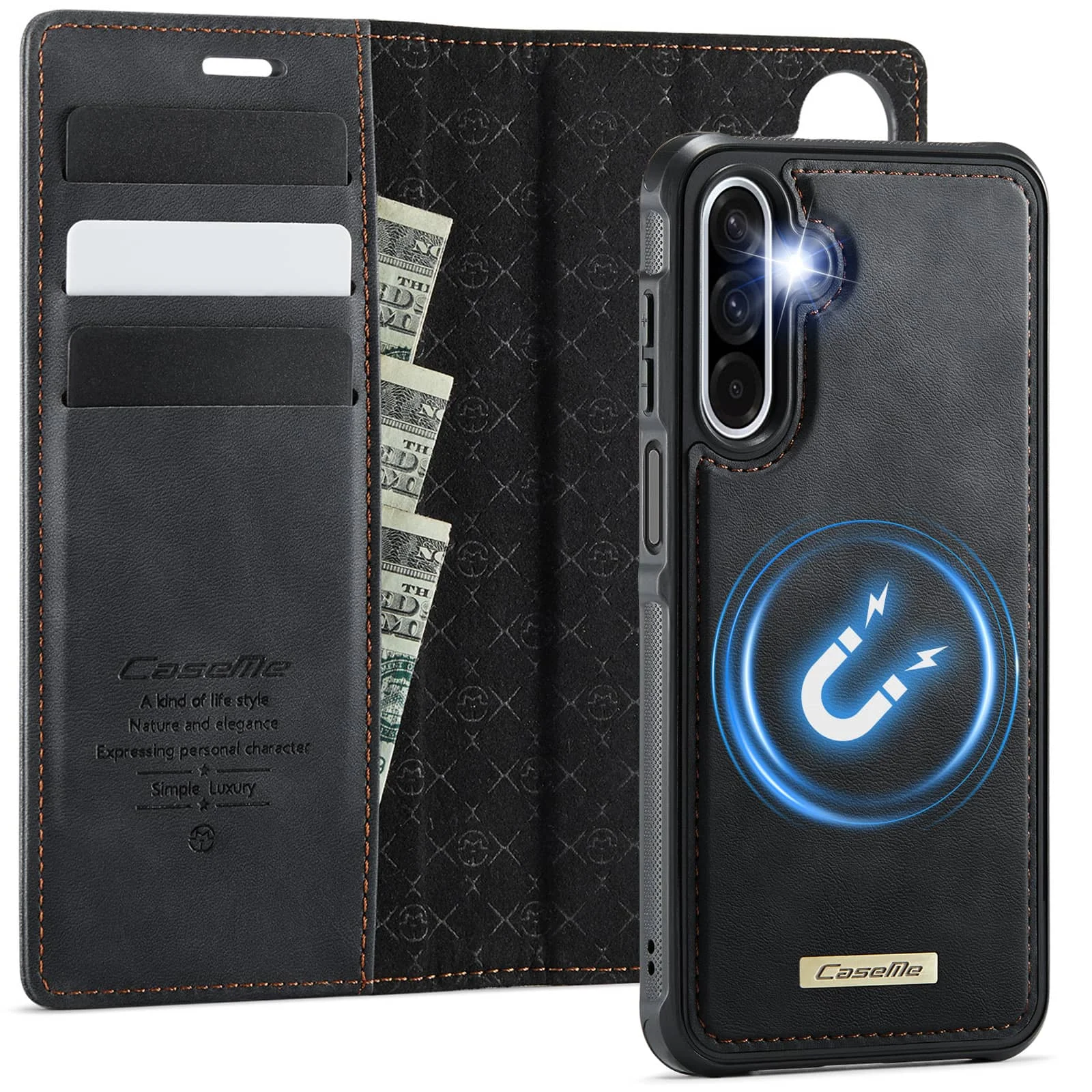 

For Samsung Galaxy A17 2-in-1 Magnetic Detachable Wallet Case MagSafe Compatible RFID Blocking PU Leather Card Holder Kickstand