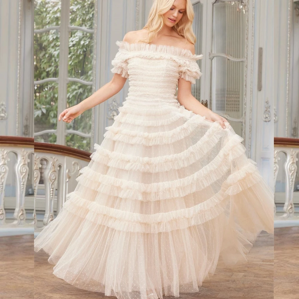 Customized Net Tiered Graduation A-line Poretrait Bespoke Occasion Gown Long Dresses