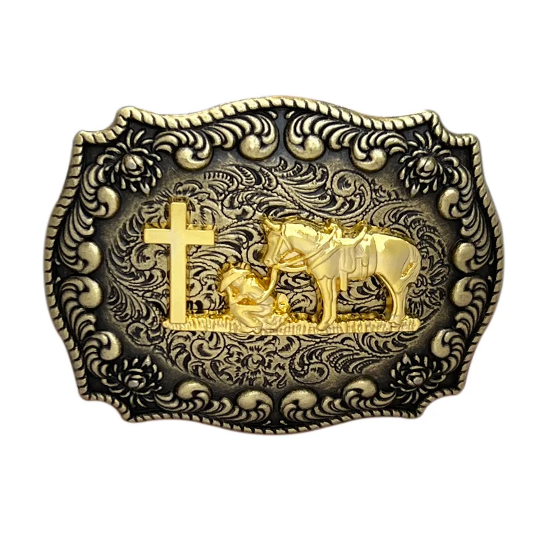 Lead the horse prayer cross belt buckle Western ethnic style