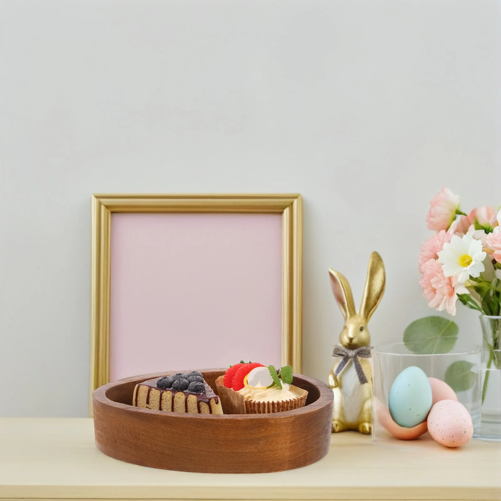 

Wooden Egg Shaped Tray Rustic Serving Platter For Easter Dessert Snack Cake Cheese Appetizer Religious Spring Party Farmhouse