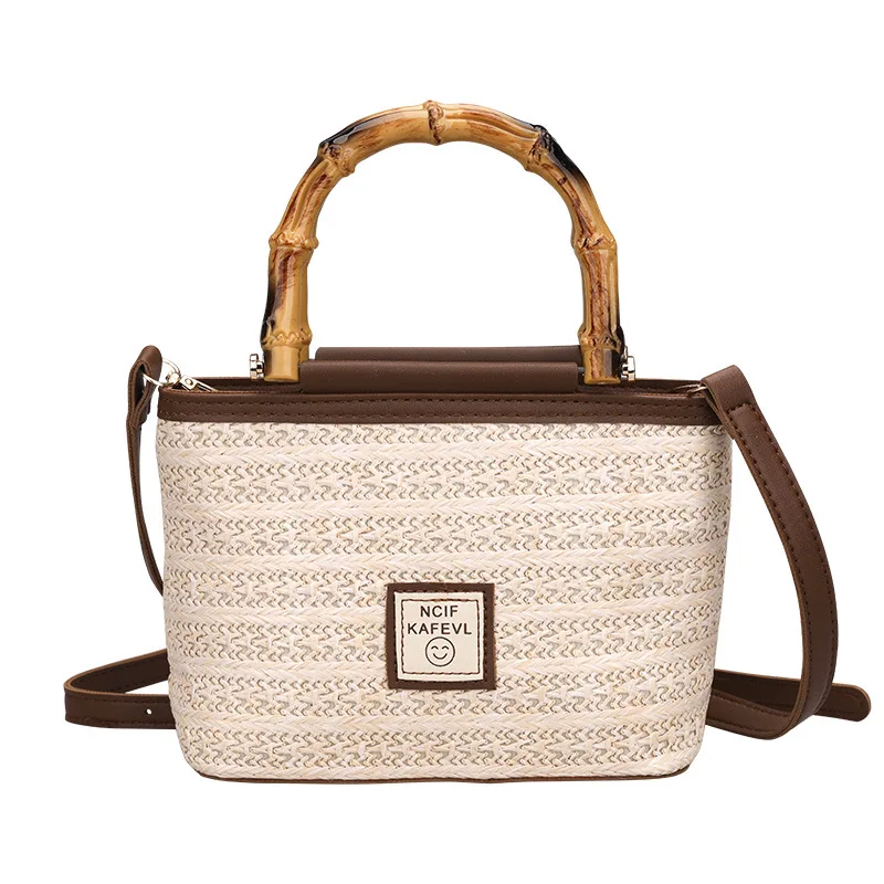 Retro High-end Handbag Bag Straw-woven Women\'s Summer Casual Woven Bucket Bag Popular Niche Trendy Shoulder Bag