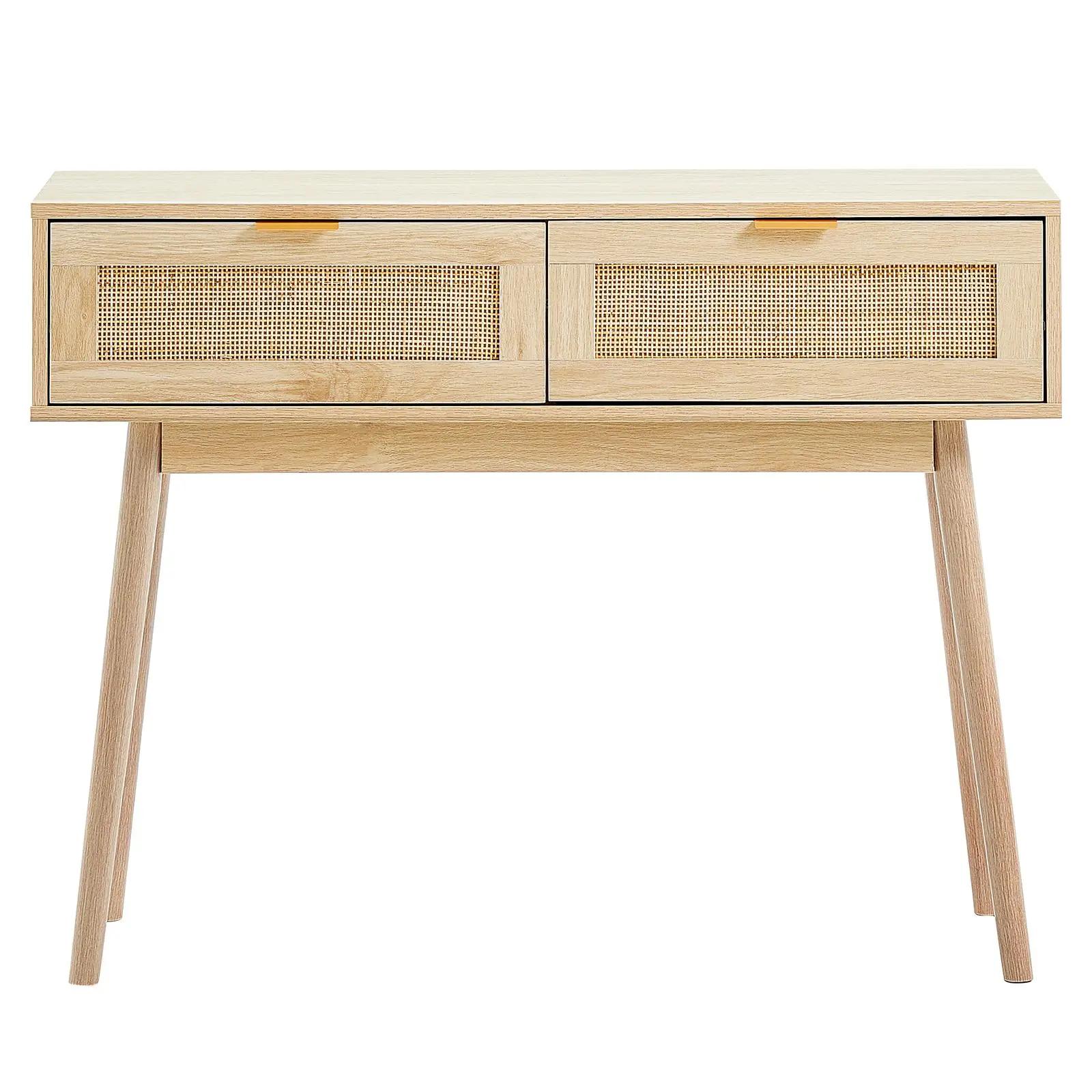 Rattan Console Table with 2 Storage Drawers, Rattan Entryway Table with Natural Rattan Sliding Door, Console Sofa Table for Livi