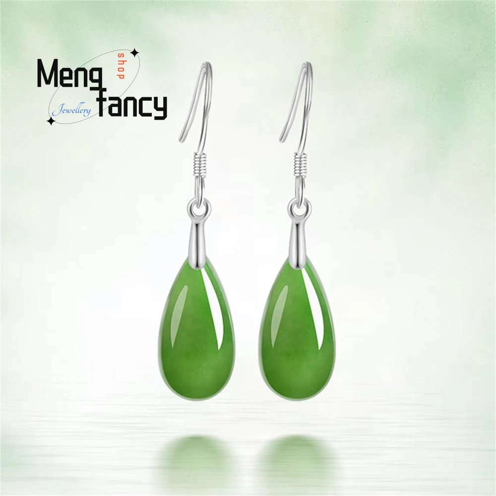 

Old Material Natural Hetian Jade Jasper Water Drop Jade Earrings S925 Silver Inlaid Senior Sense Of Temperament Earrings New