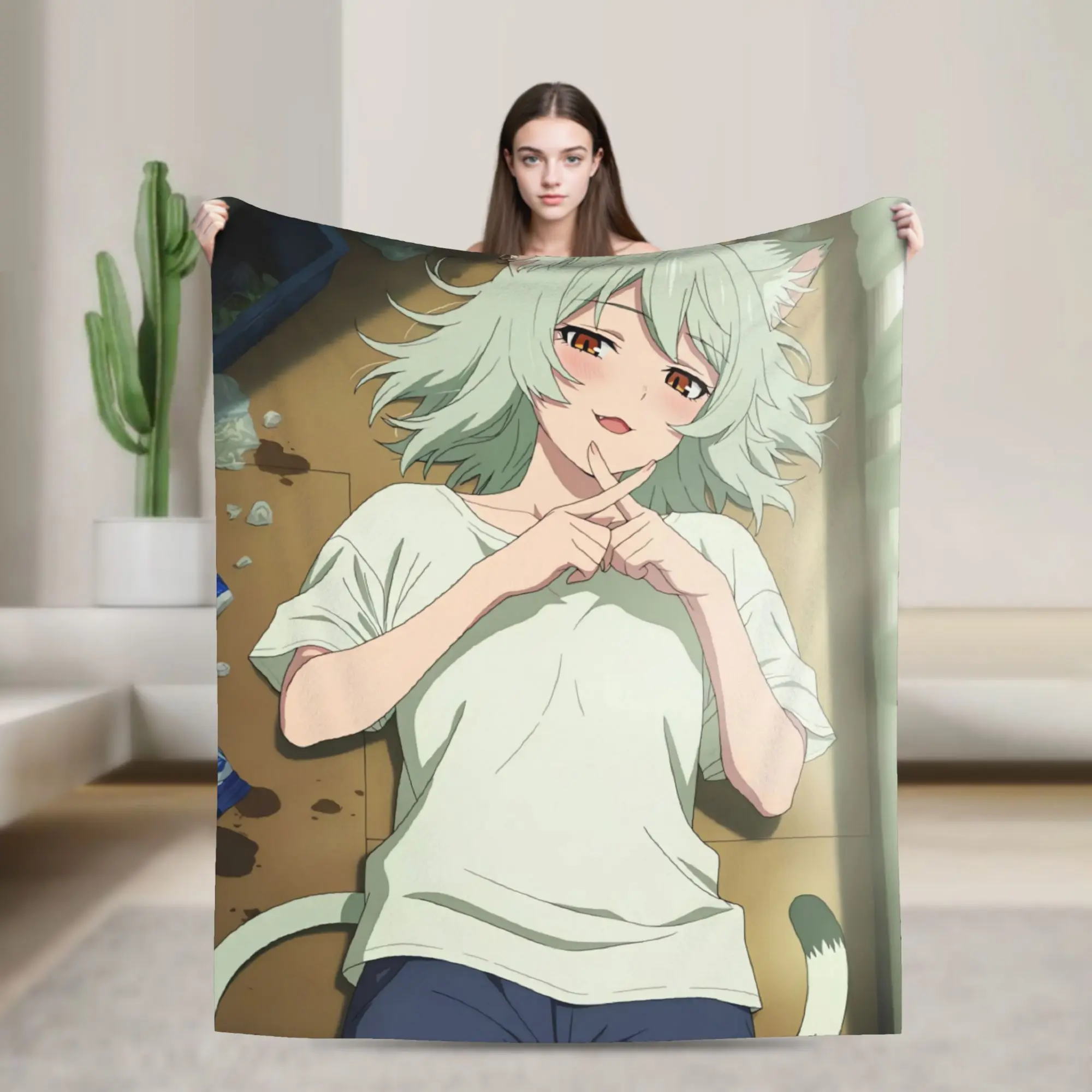 Chainsmoker Cat Yanineko Blanket  Travel Office Flannel Throw Blanket For Couch Chair Super Warm Customized Bedspread Gift Idea