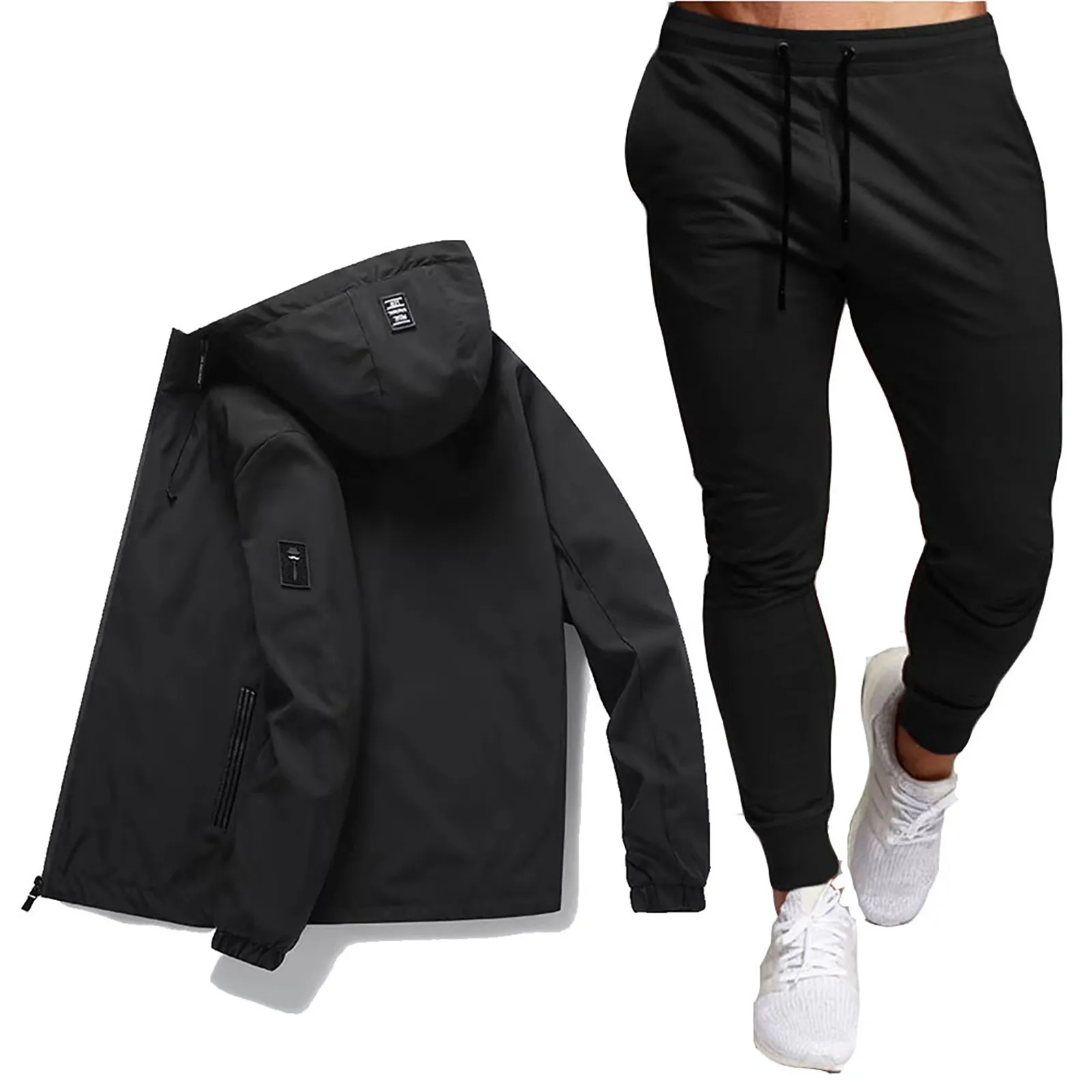 2 Piece Tracksuit Set Men\'s Zipper Hooded Pilot Jacket And Pants Set Fashion Casual Sports Windproof Autumn Winter Men\'s Jackets