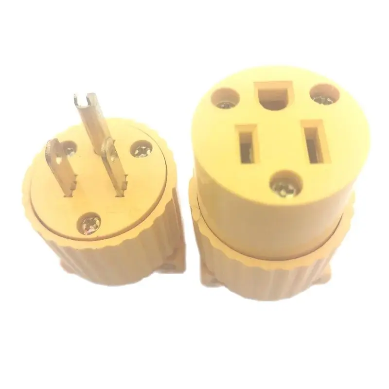 Yellow 15A 125V 5-15P 5-15R 3pole South American assembly wiring plug socket US Standard industrial male female plug