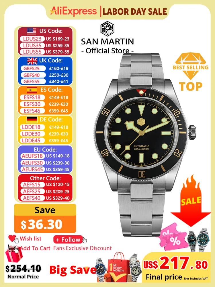 San Martin New 40mm BB58 Retro Luxury Diver Watch NH35 Automatic Mechanical Watches For Men Sapphire Luminous 20Bar Reloj SN0008