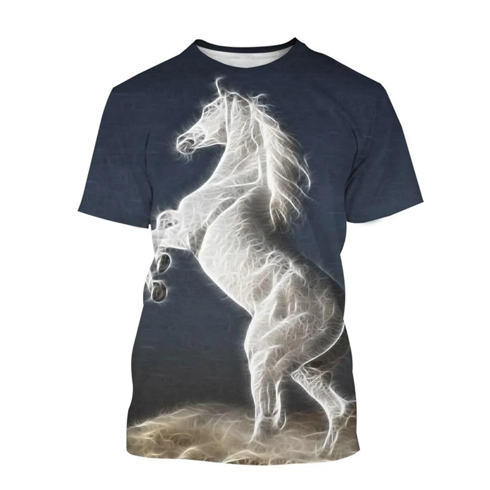 Summer hot selling fashion animal horse 3D printing print neutral casual Harajuku style comfortable short sleeved top image 4