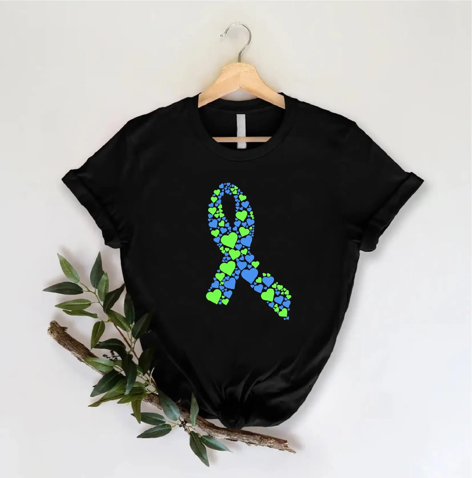 Neurofibromatosis Awareness T shirt Brain Cancer SupporT Blue and Green Ribbon Fighter