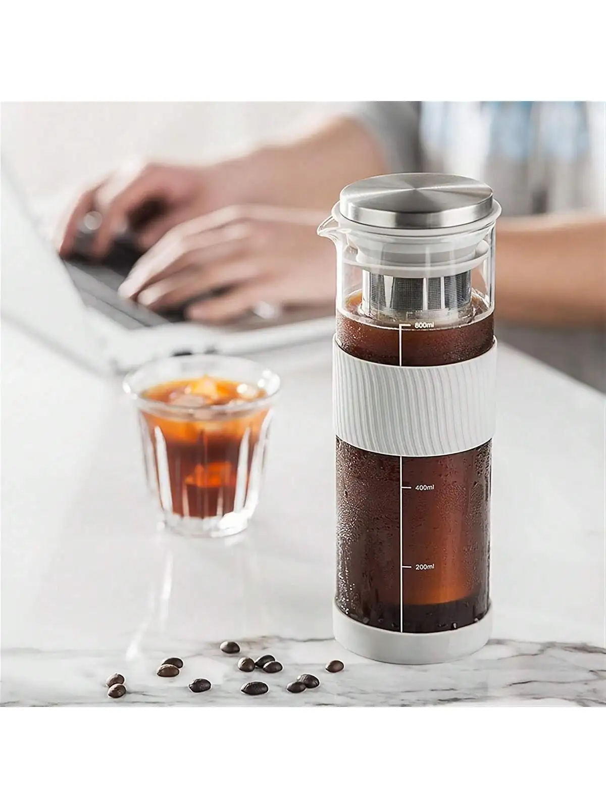 Cold Brew Coffee & Iced-Tea Maker Pitcher, Glass Dispenser Metaal & Plastic Deksel Mesh Filter Iced Coffee & Sun Tea Brewing System