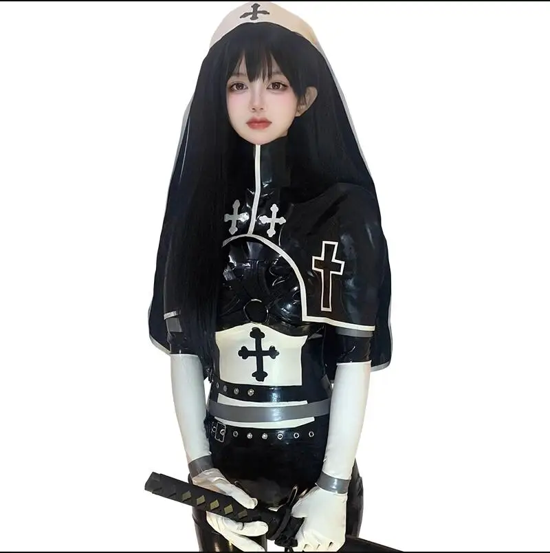 Illusional Custom size Anime Game Cosplay Costume Nun latex tuta dress Cosplay Costume privato