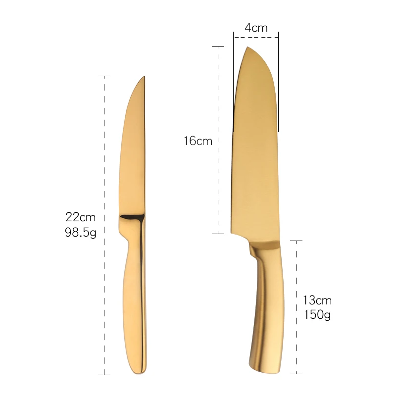 2Pcs Kitchen Knives Set BBQ Knife Fruit Cutter Slicer Stainless Steel Gold Cutlery Sharp Meat Fish Knife Cooking Tools OEM Logo