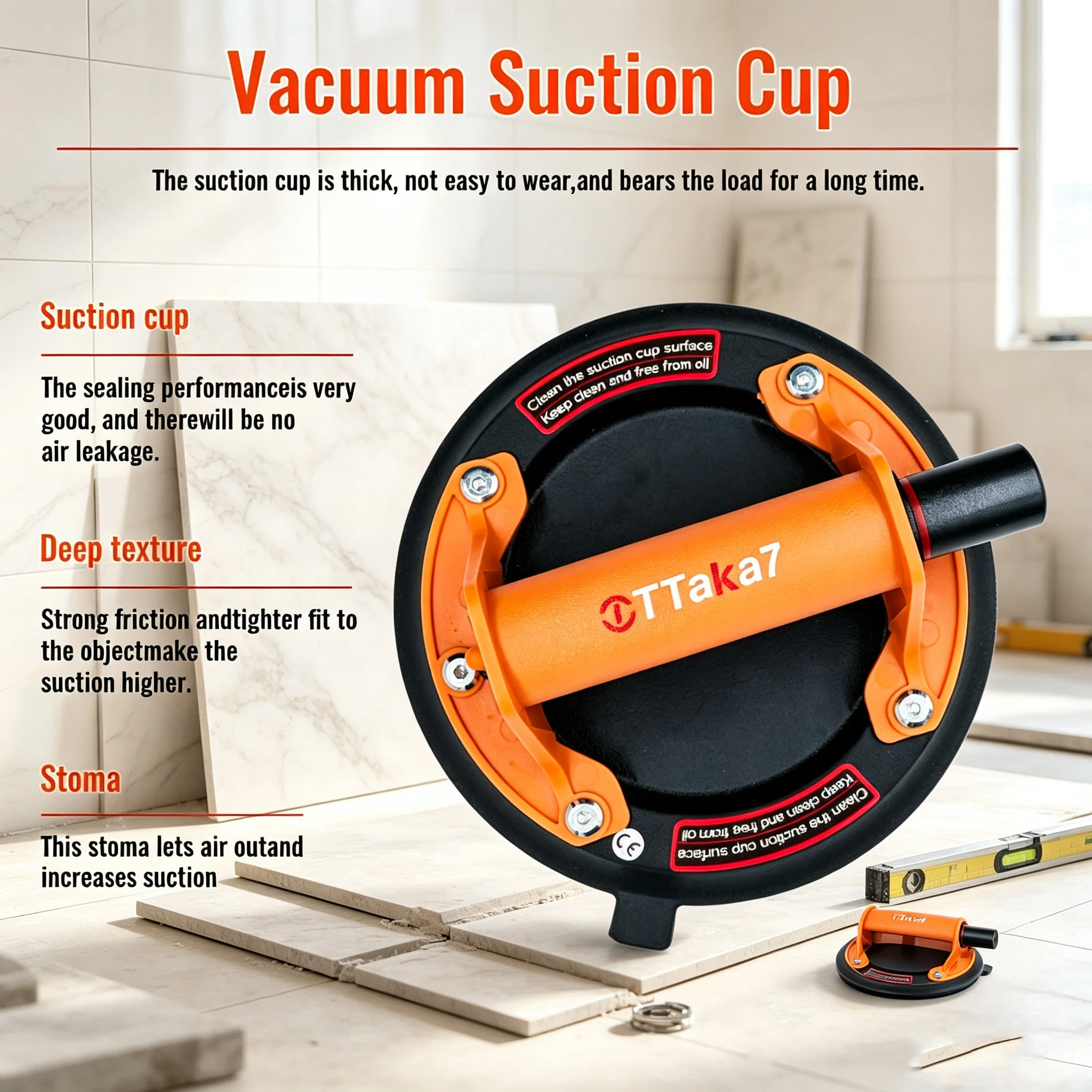 Upgrade vacuum Suction Cup 8 Inch Glass Lifter Powerful Heavy Duty Vacuum Lifter for Granite & Glass Lifting Window Replacement