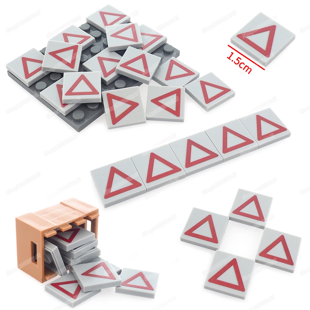 Red Triangle Pattern Printed Tiles 3068 Building Block 2*2 Moc Transport Danger Warn The Sign Model Accessories Child Gifts Toys