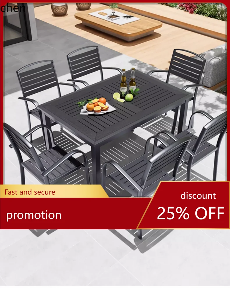 

CZ Outdoor Table and Chair Set Courtyard Anti-Corrosion Plastic Wood Leisure Dining Table and Chair Set Garden Open-Air Balcony