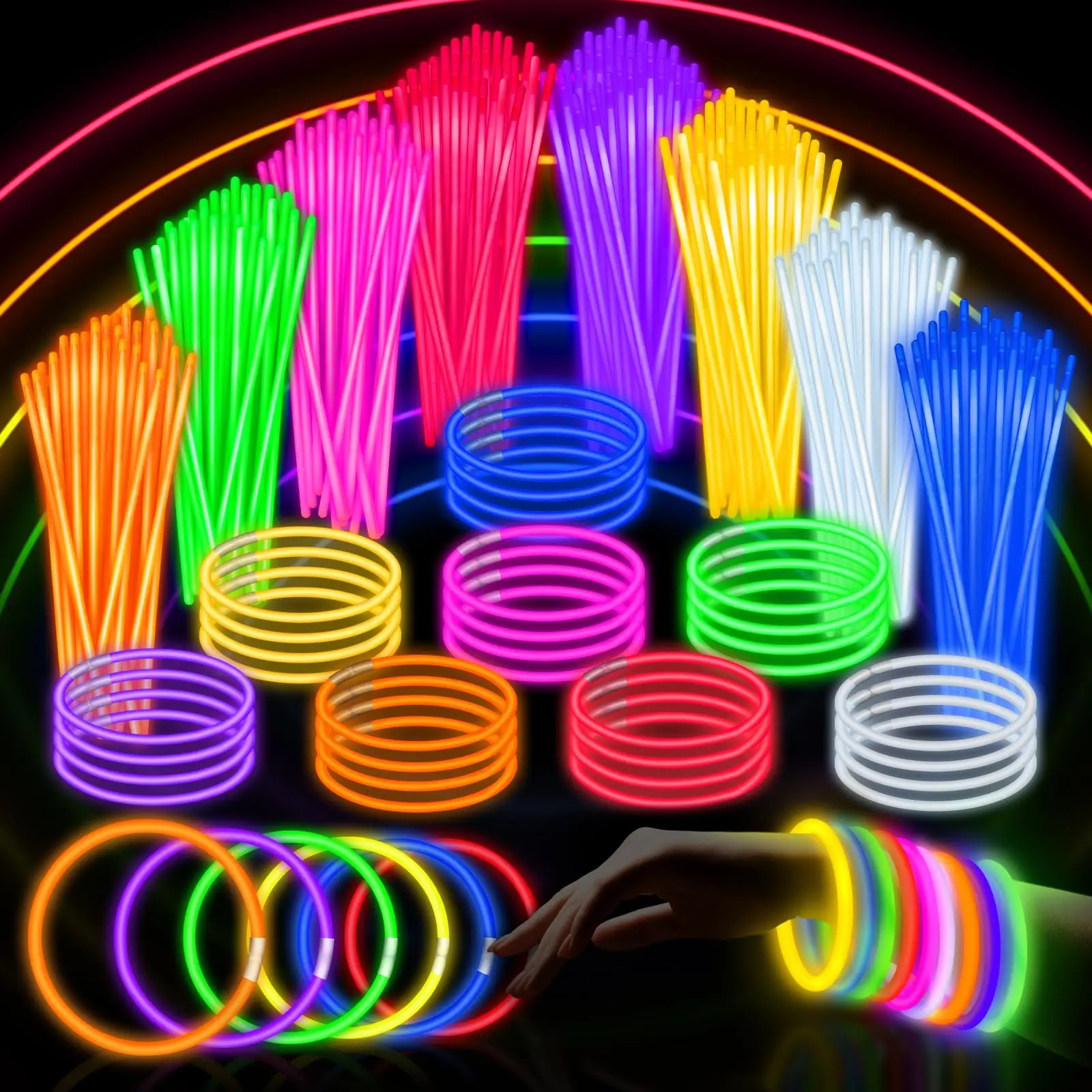 50-300 Uds. Palos fluorescentes para fiesta, palos brillantes multicolores, pulseras, luz colorida brillante, brillo flexible, suministros para fiestas a granel