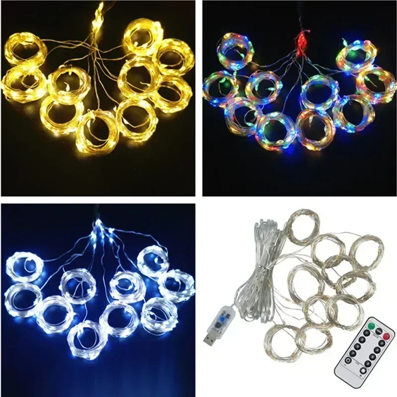 Home Decoration Garland Lights LED USB Curtain String Lights 8 Modes Fairy Christmas with Remote Control for Bedroom Wedding