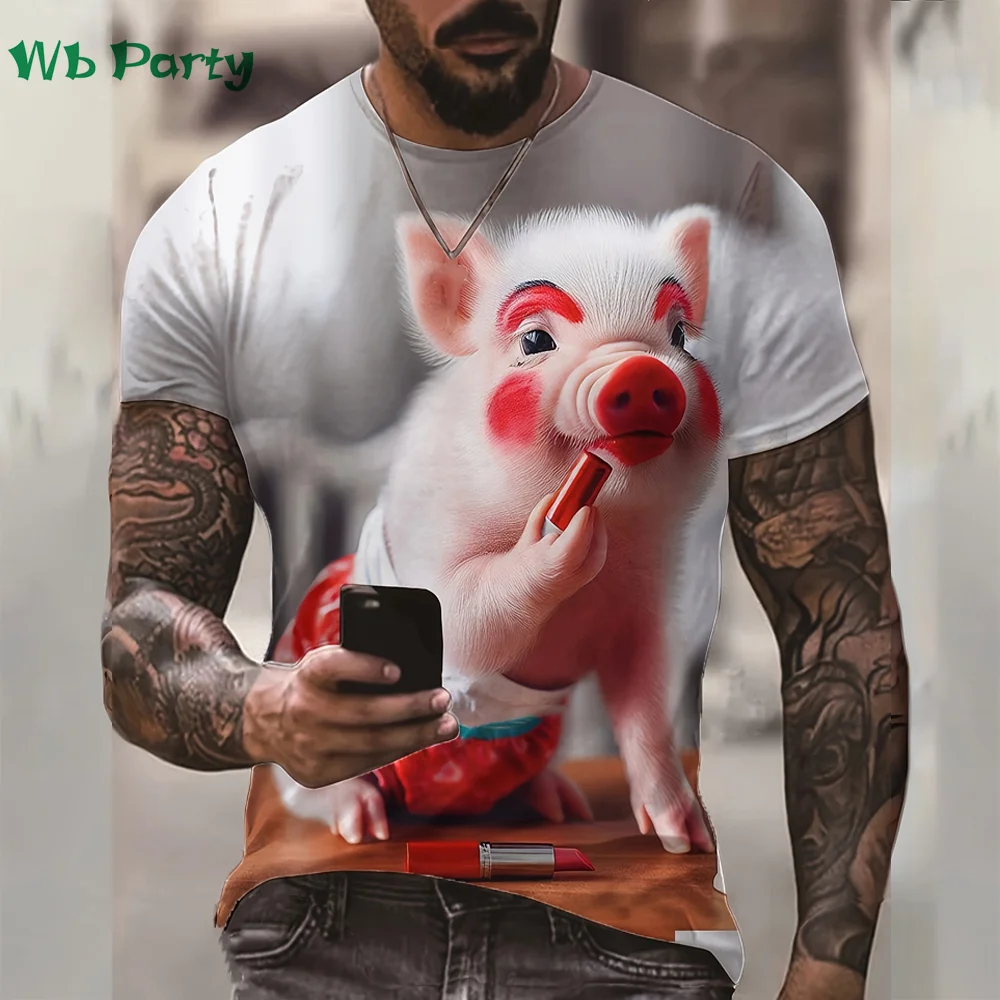 Summer Pig Print Clothes Men Funny 3D Print Men\'s Summer Clothes Designer Man T shirt Short Sleeve Tee Pig Shirts Graphic Tee