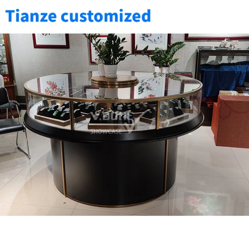 [Customized]modern luxury standing glass jewellery displays round jewelry shop cabinet display counter store window fur