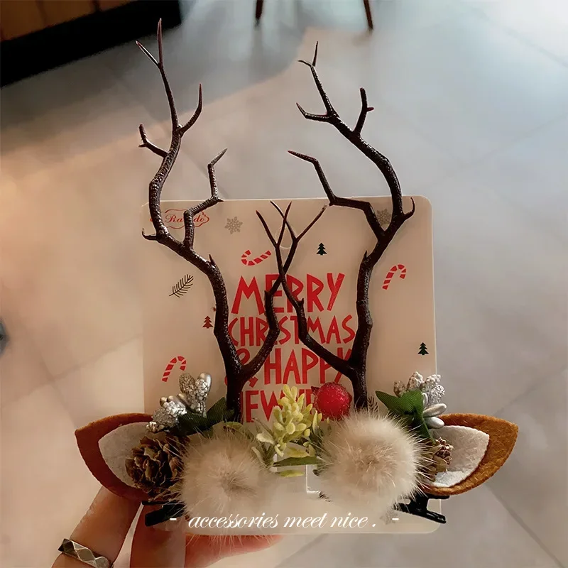 

2pcs/Set Kawaii Christmas Elk Ear Hair Clip Women Girl Santa Snowman Hairpin Xmas Party Barrettes For Kids Cosplay Headwear 미록
