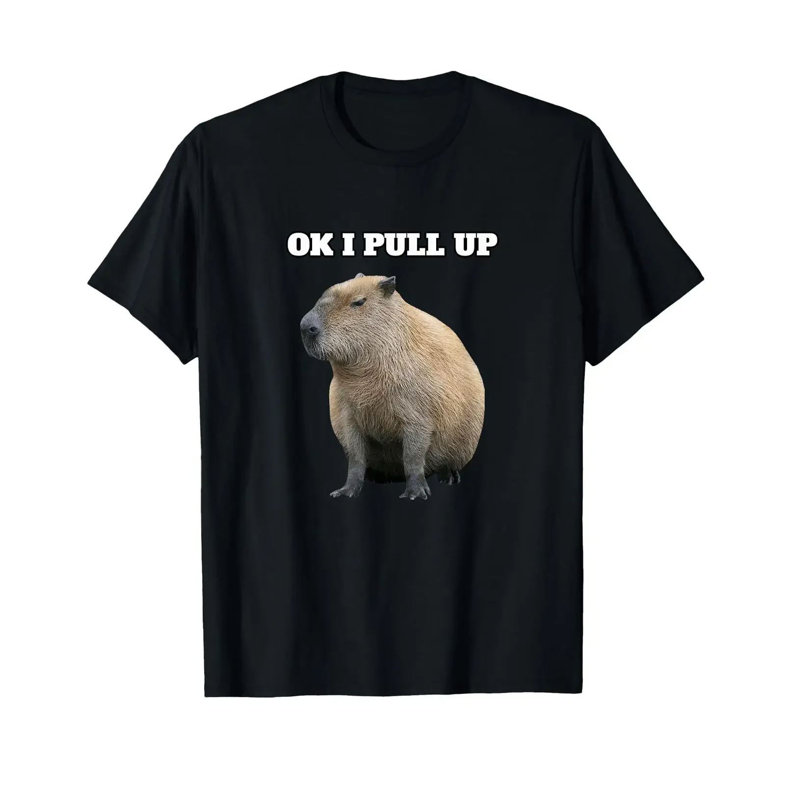 Ok I Pull Up quot Capybara Black T Shirt Classic Fit Crew Neck Cap Sleeve vintage Washed Breathable graphic designer clothes