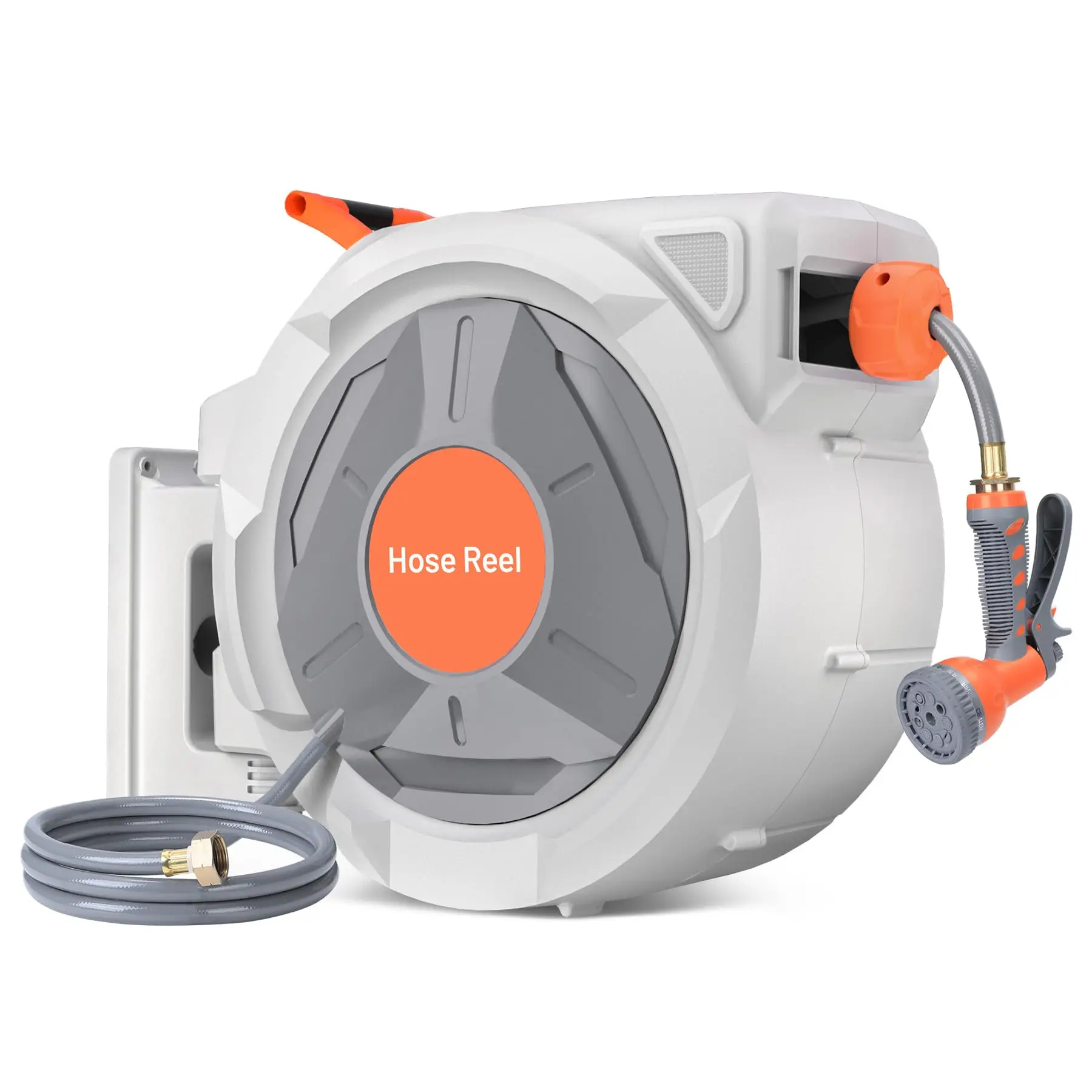 

Retractable Garden Hose Reel Upgraded UV Resistant Heavy Duty With 9 Function Sprayer Nozzle, Any Length Lock