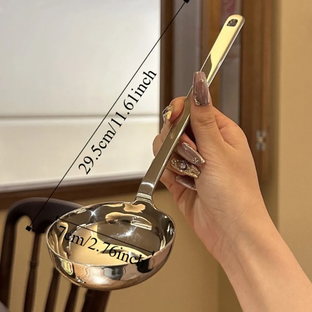 Stainless Steel Soup Spoon Deepened Long Handle Slotted Spoon Flat Bottom Rust-proof Serving Colander Restaurant