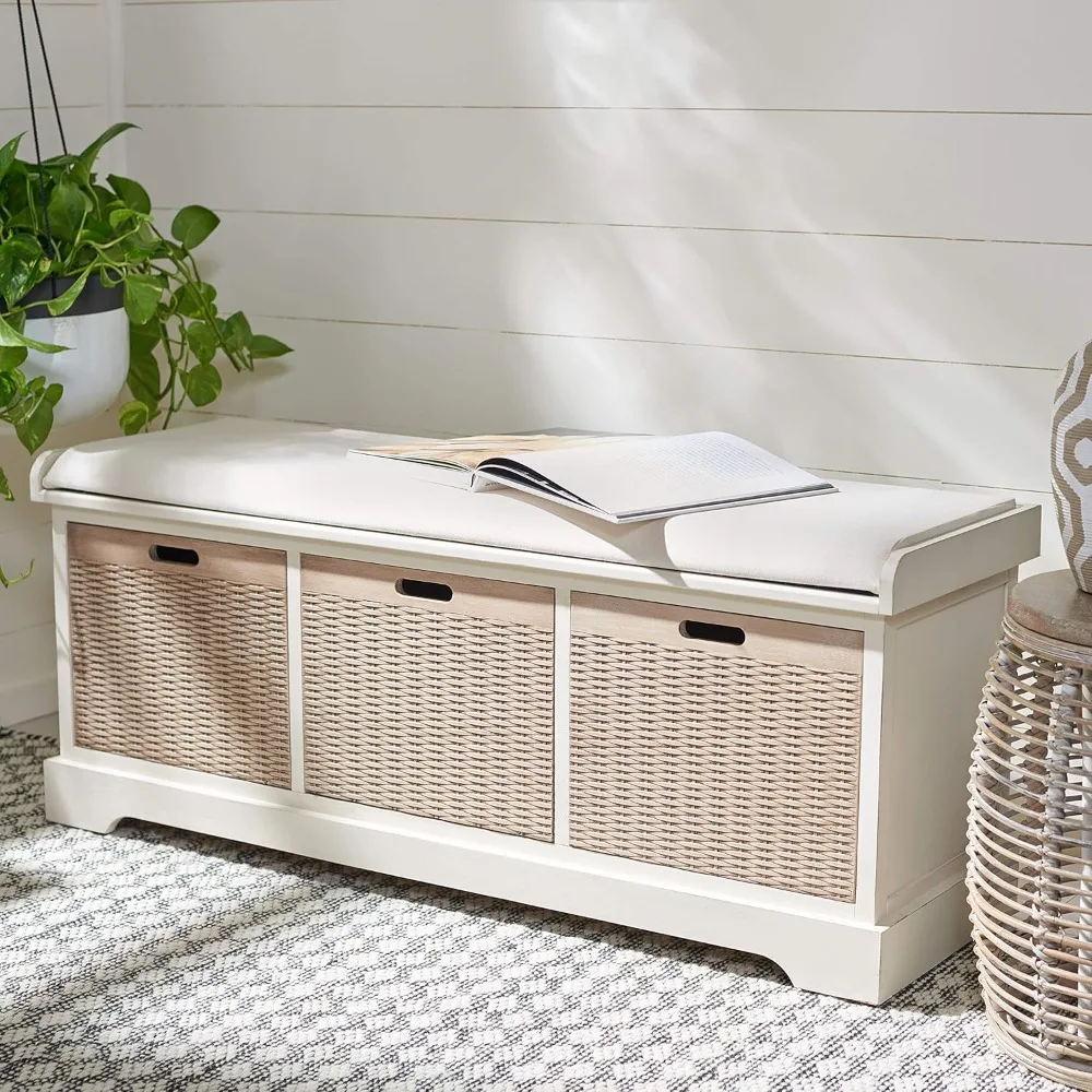 

SAFAVIEH Home Collection Landers Distressed White 3-Drawer/Cushion Storage Bench (Fully Assembled) BCH5703A