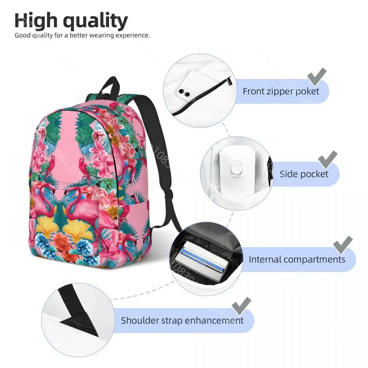Flamingo Backpack Tropical Garden Youth Polyester Travel Backpacks Pattern Kawaii School Bags Rucksack Christmas Gift