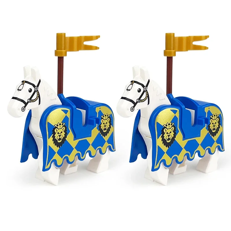 Medieval standard bearer bricks Military Flag Banner bearer Soldier Horse Vest Lion Eagle Castle Knight Figure Battle Cavalry he