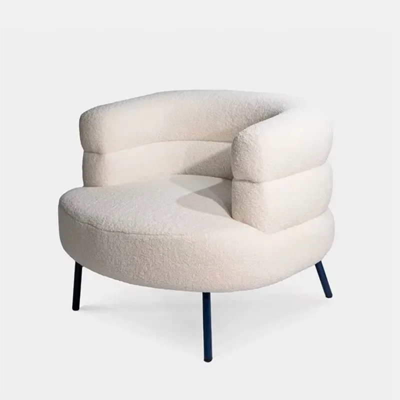 

Modern simple cream style lamb wool white chair recliner leisure home single soft sofa makeup chair
