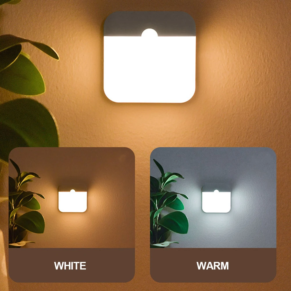 Nordic Motion Sensor Led Square Lamp Usb Charging Night Light Bedroom Kitchen Toilet Stair Hallway Wardrobe Cupboard Lighting