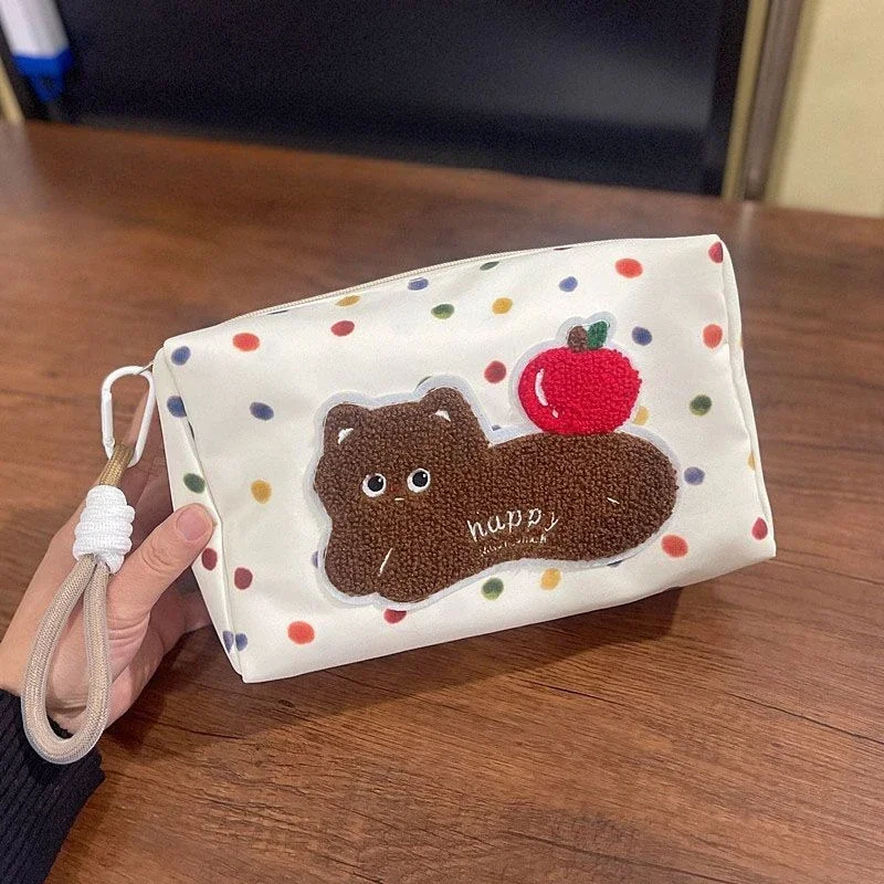 

Kawaii Puppy Cute Cartoon Cat Canvas Cosmetic Storage Bag Large-capacity Pencil Case Tote Bag Handbags Purse Woman Bag