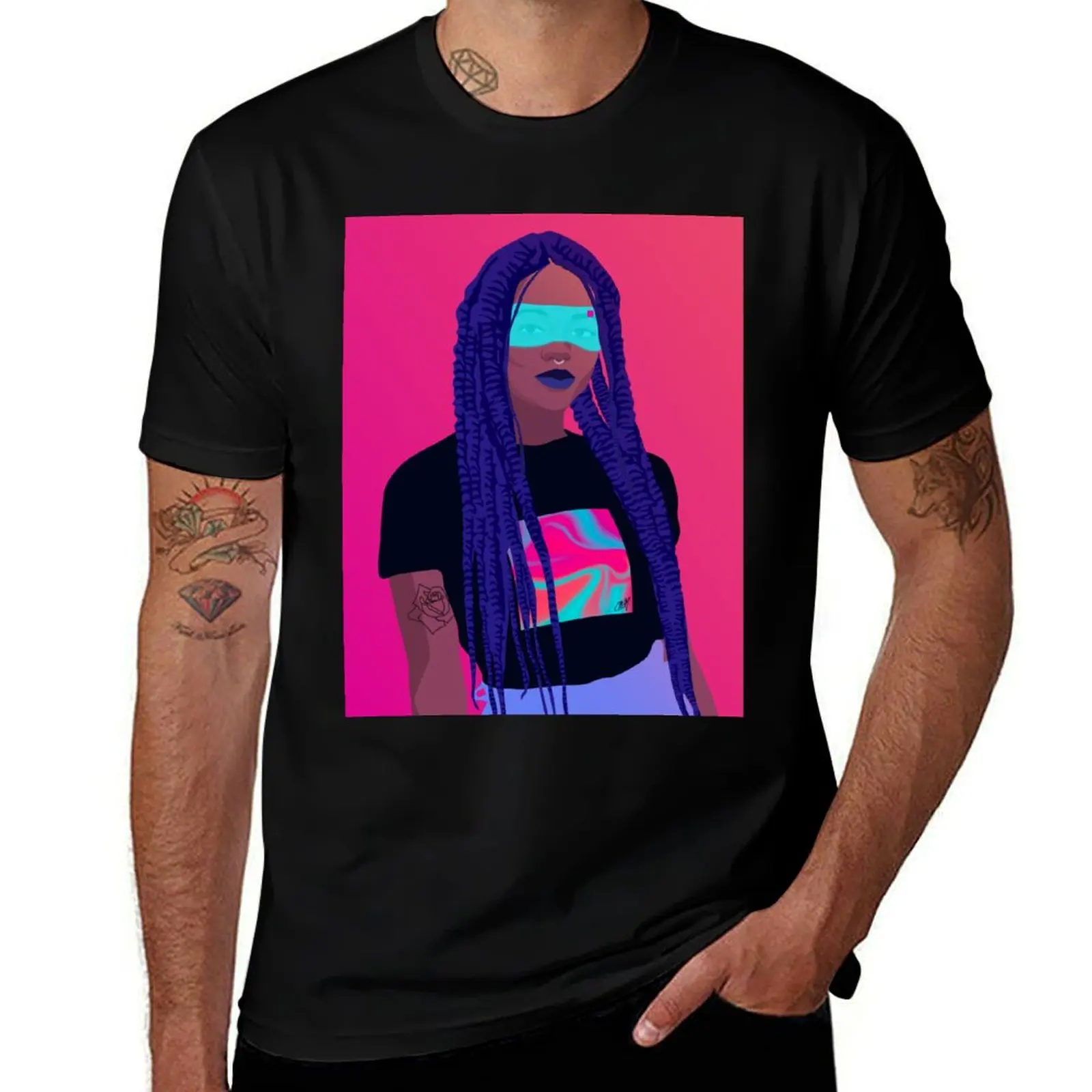 

Aza colorful cyberpunk girl portrait T-Shirt blue lock valentines clothes anime shirt anime luxury clothes men