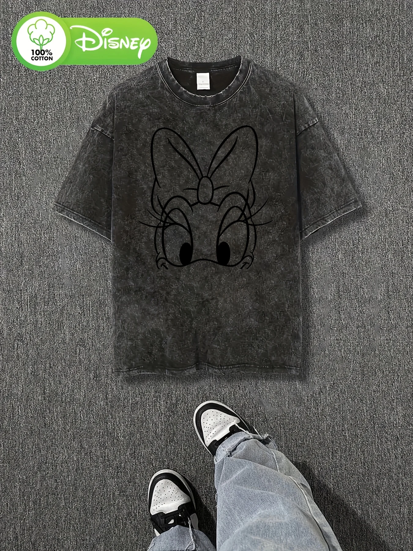 

Women's Retro Mickey Mouse Home Washed and Worn T-shirt with Daisy Print Casual Round Neck Short Sleeved Summer Disney T-shirt