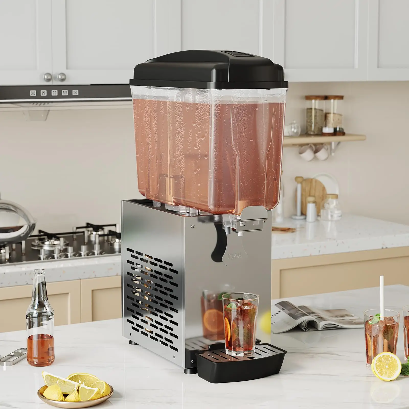 18L 상업용 음료 디스펜서 스테인리스 스틸 청소 용이 빠른 냉각 식품 등급 아이스티 주스 기계 호텔 파티용